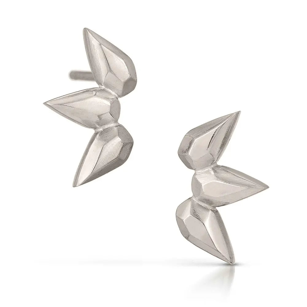 Little Sculpted Fan Stud Earrings - Sterling Silver