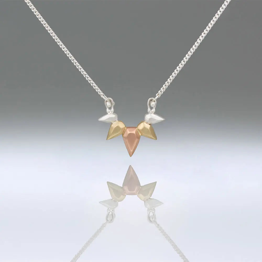 Rainbow Sculpted Fan Necklace - 14K Yellow Gold/14K Rose Gold/Sterling Silver