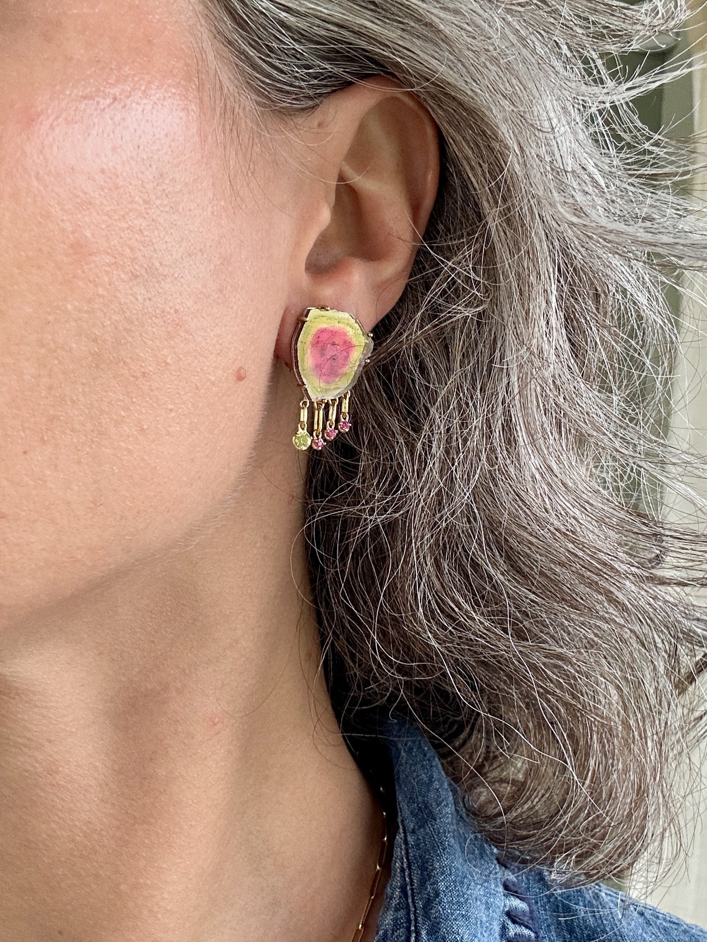 Watermelon Tourmaline & Ruby Earrings