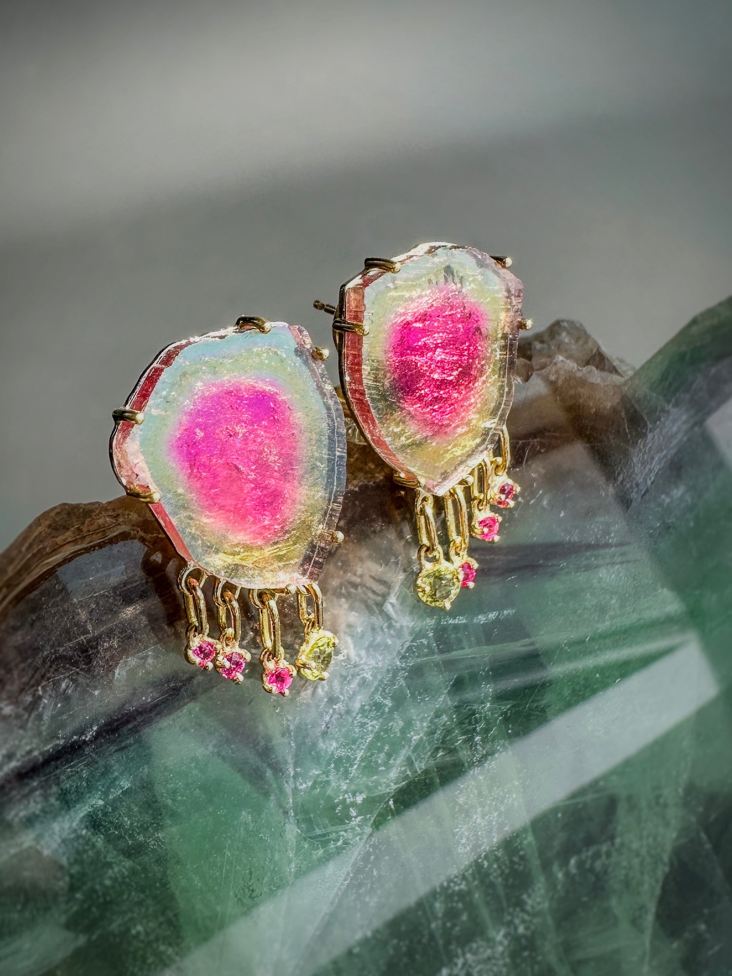 Watermelon Tourmaline & Ruby Earrings