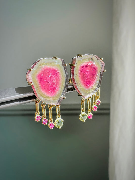 Watermelon Tourmaline & Ruby Earrings
