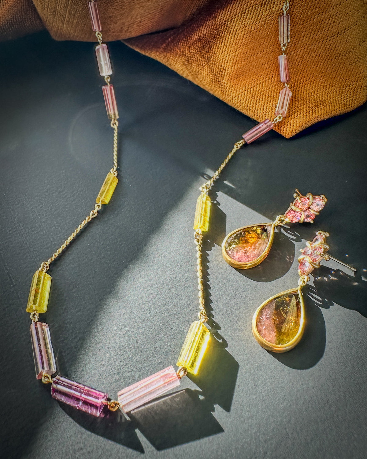 Malaya Garnet & Bicolor Tourmaline Drop Earrings