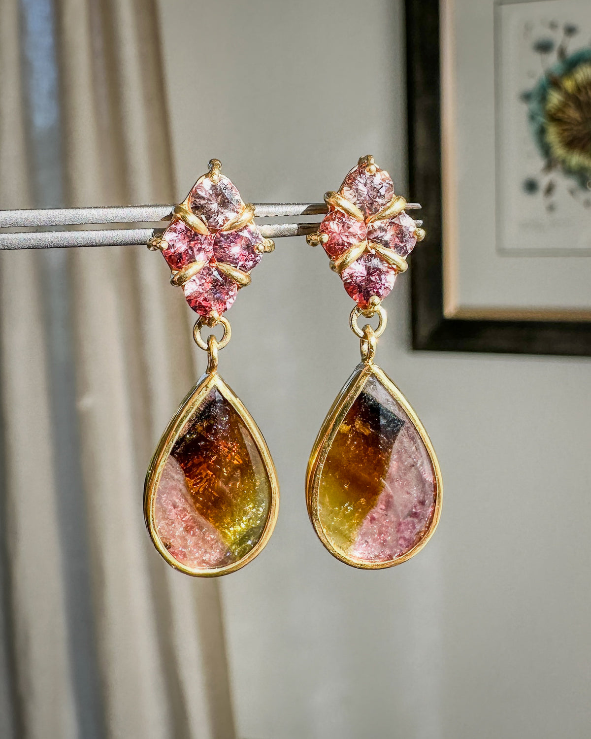 Malaya Garnet & Bicolor Tourmaline Drop Earrings