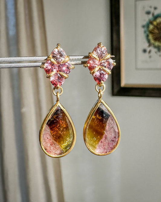 Malaya Garnet & Bicolor Tourmaline Drop Earrings