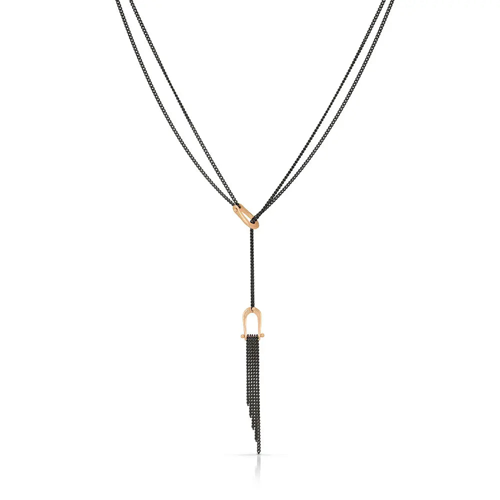 Necklace-Lariat - 14K Rose Gold/Black Silver