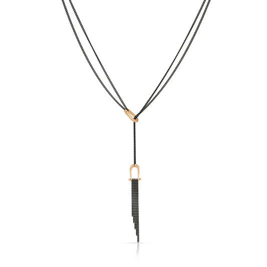 Necklace-Lariat - 14K Rose Gold/Black Silver