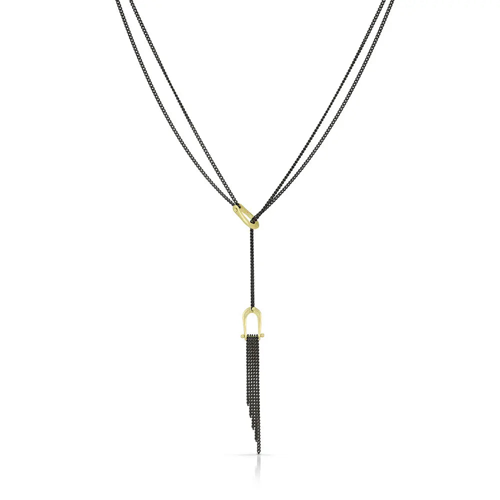 Necklace-Lariat - 14K Yellow Gold/Black Silver