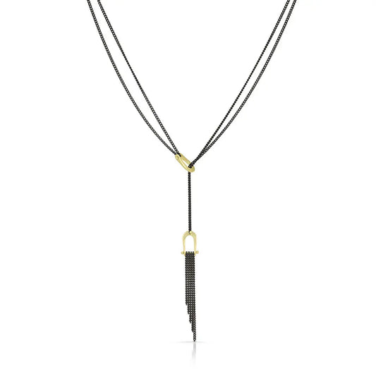 Necklace-Lariat - 14K Yellow Gold/Black Silver