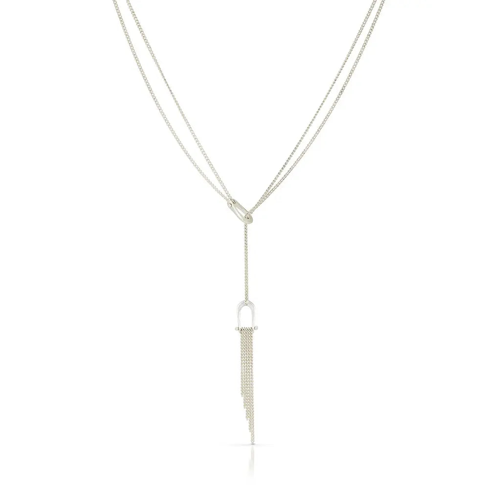 Necklace-Lariat - Bright Silver